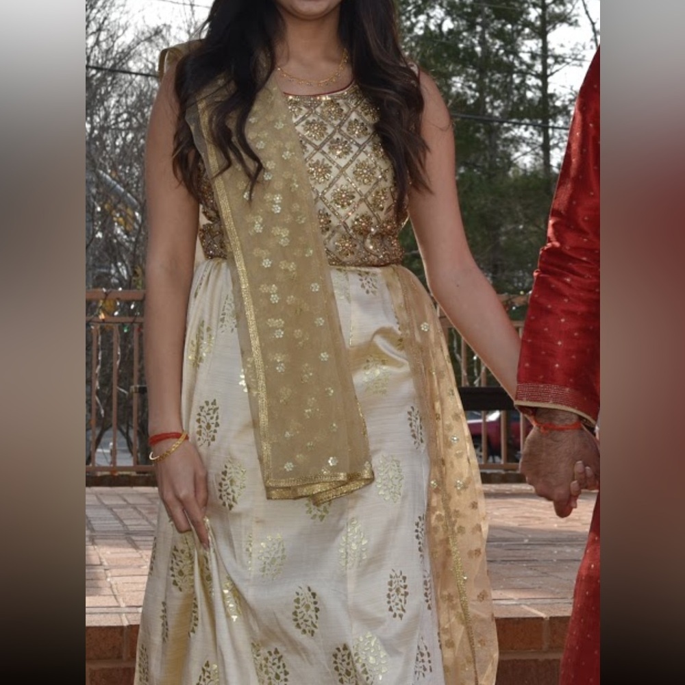 Embellished Gold and Red Lehenga Choli
